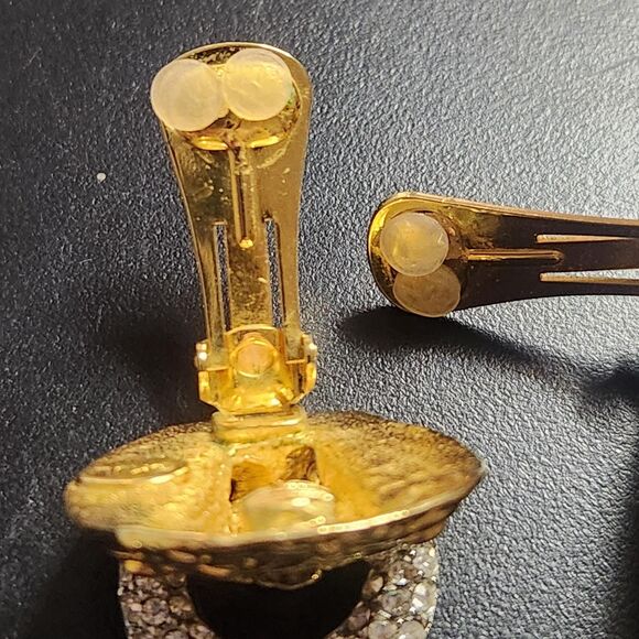 KJL Lion Rhinestone Door Knocker Earrings Clip on Kenneth Jay Lane Vtg Jewelry - Picture 7 of 8